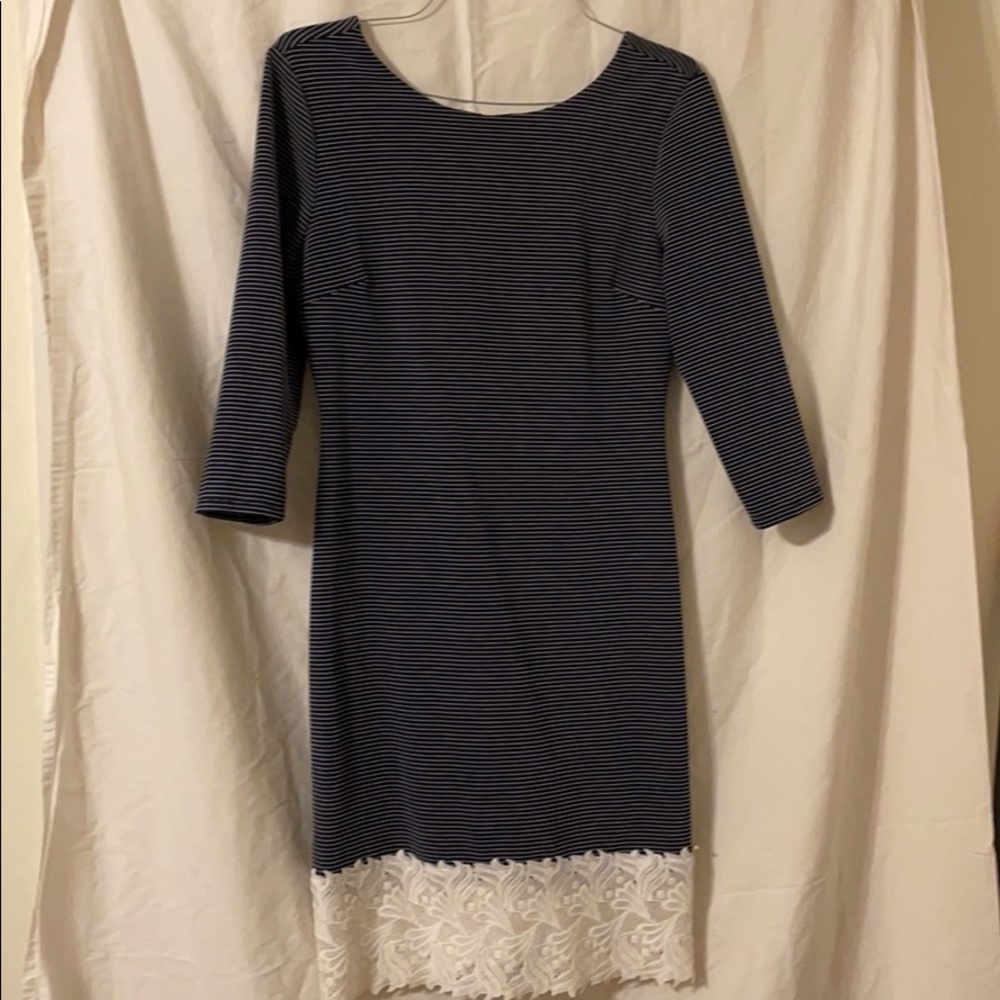 Navy Striped Lace Bottom Dress